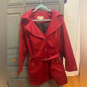 MICHAEL Michael Kors Red Hooded Raincoat, Size 1X